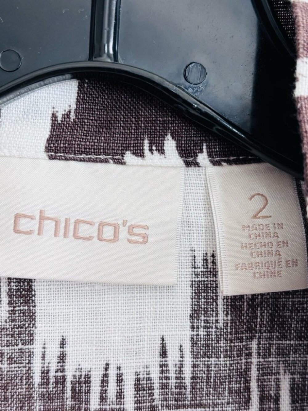 Chico's 100% Linen Topper Jacket Sz 2 L Large Brown White Ikat Boho Lagenlook - Picture 4 of 8
